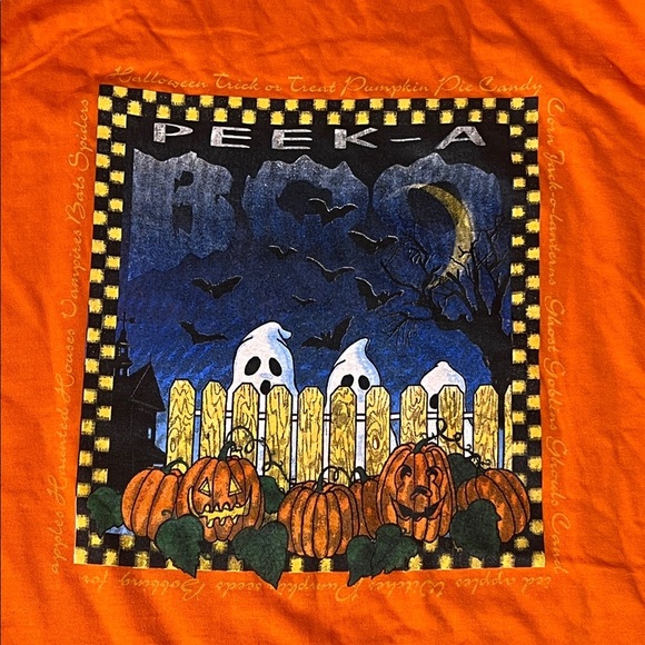 Vintage Style Halloween T-Shirt XL Ghosts Pumpkins Peek-a-Boo Graphic Tee New - Picture 2 of 5